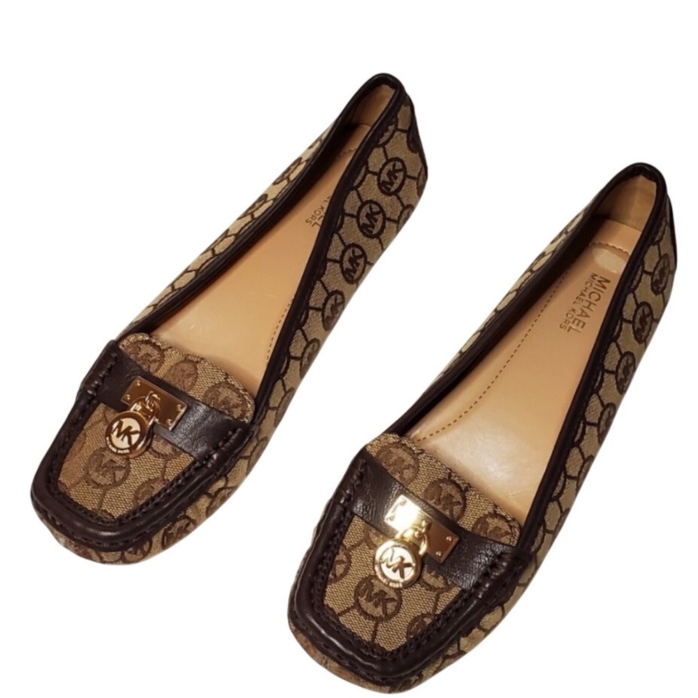 Michael Kors Vintage Hamilton Brown Canvas Loafer Flats Women's Size 8M